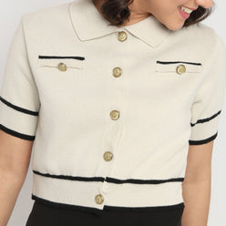 Structured Polo Flat Knit Crop T-Shirt