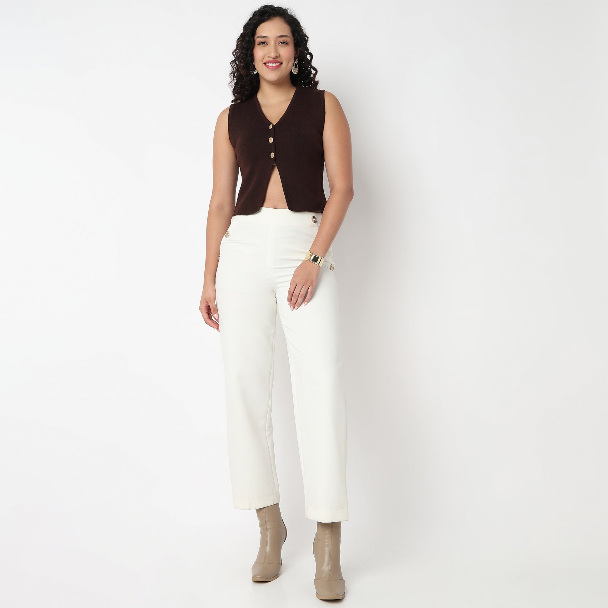 V Neck Flat Knit Crop Top