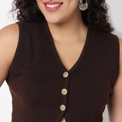 V Neck Flat Knit Crop Top