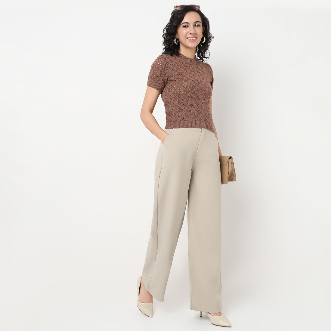 Order Now Women Textured Round Neck Slim Fit Casual Wear Flat Knits by Style Union