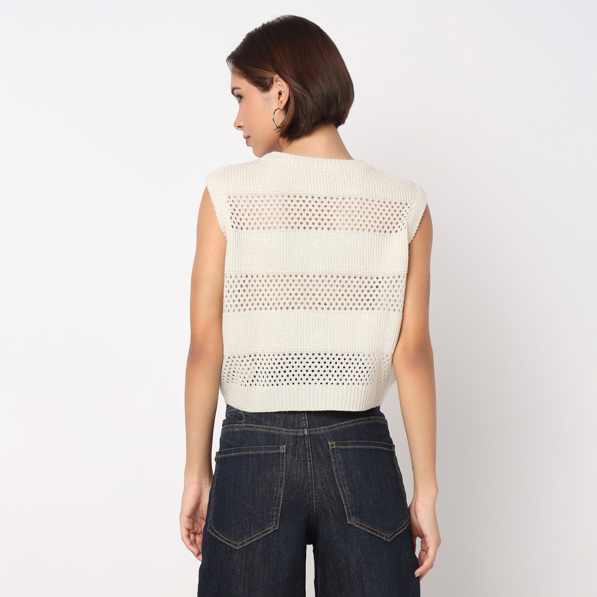 Flat Knit Top With Front Zipper and 3D Bows Details