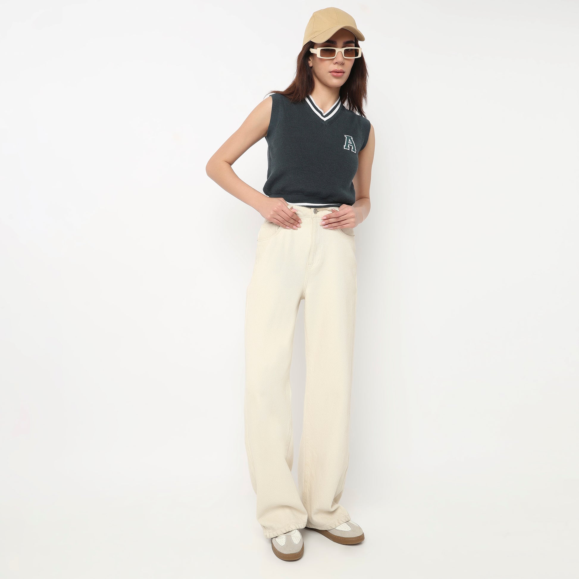 V-Neck Cotton Flatknit Top