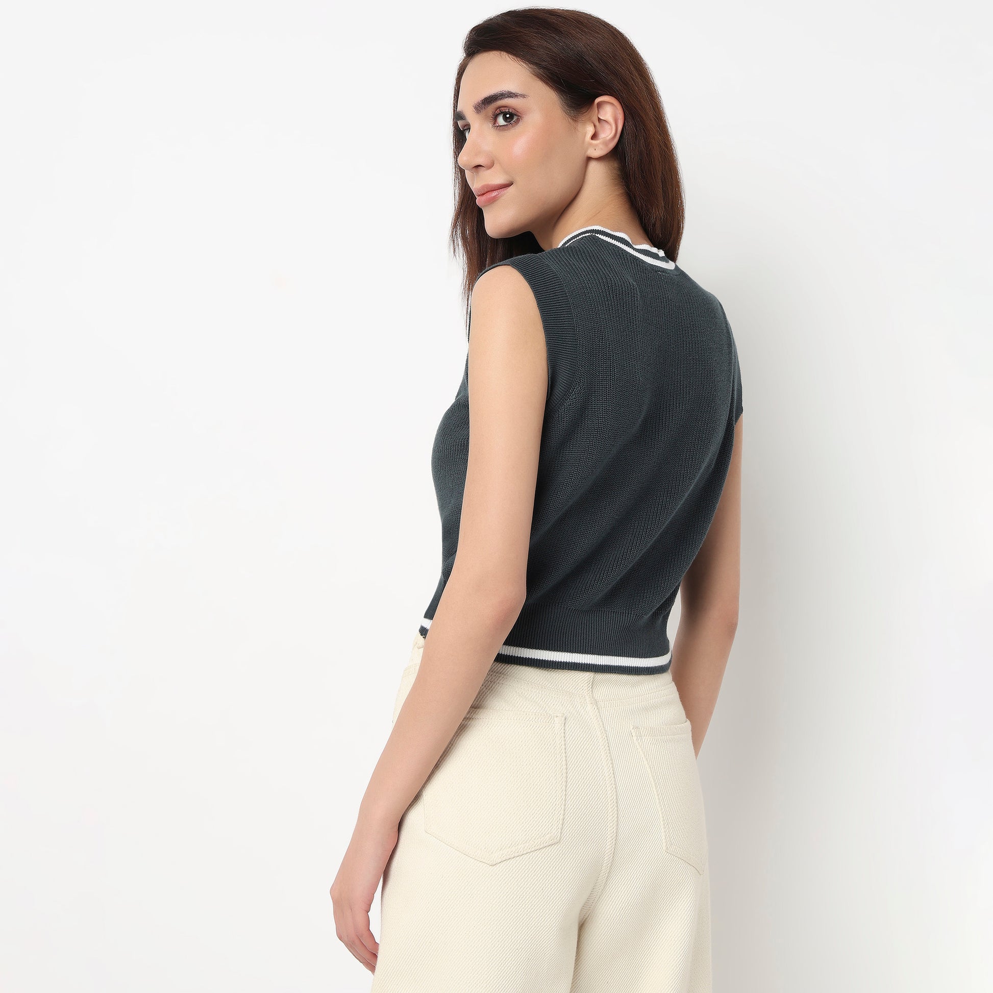 V-Neck Cotton Flatknit Top