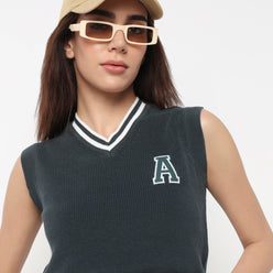 V-Neck Cotton Flatknit Top