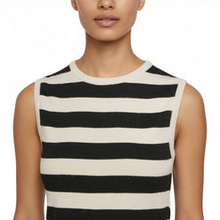 Sleeveless Striped Flat Knit Sweater
