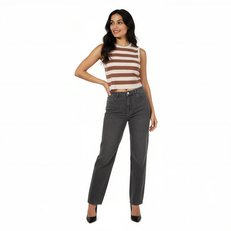 Sleeveless Striped Flat Knit Sweater