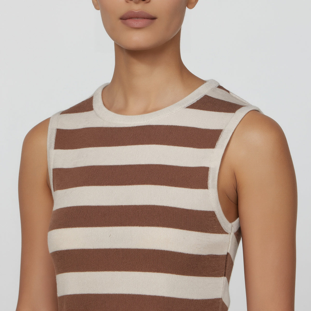 Sleeveless Striped Flat Knit Sweater