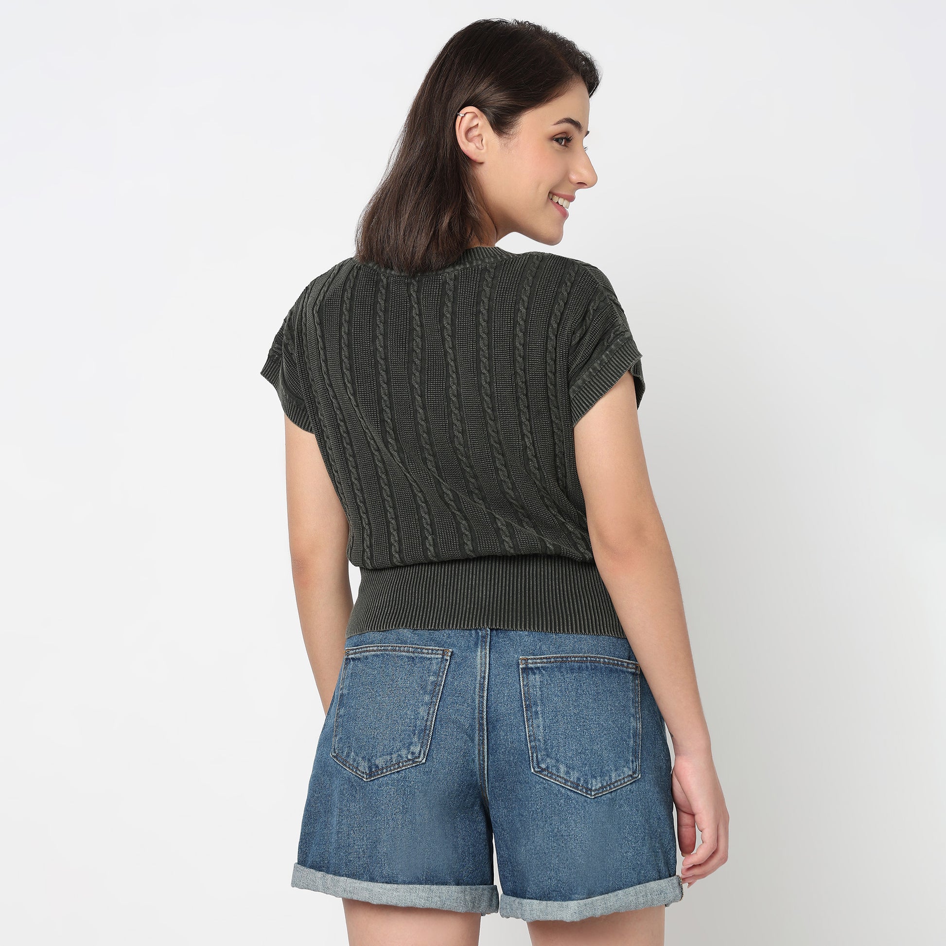 V-Neck Cotton Flatknit Top