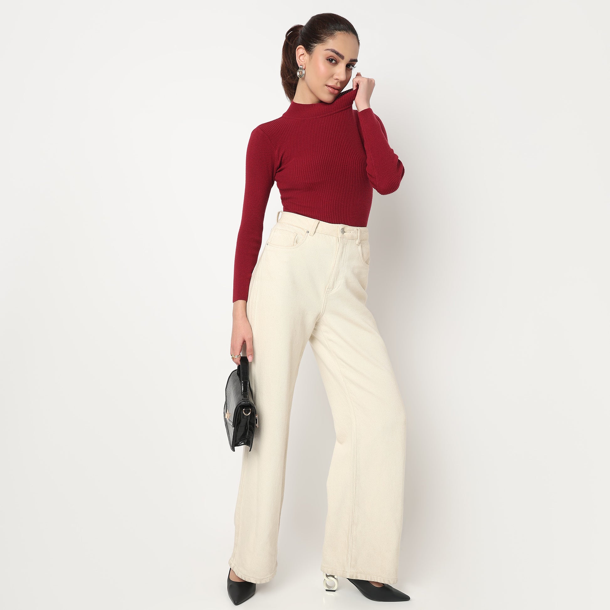 Turtle Neck Flat Knit Top