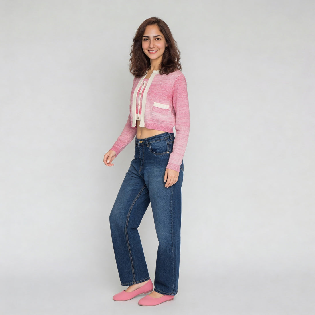 Knitted Ombre Full Sleeve Flat Knit Top