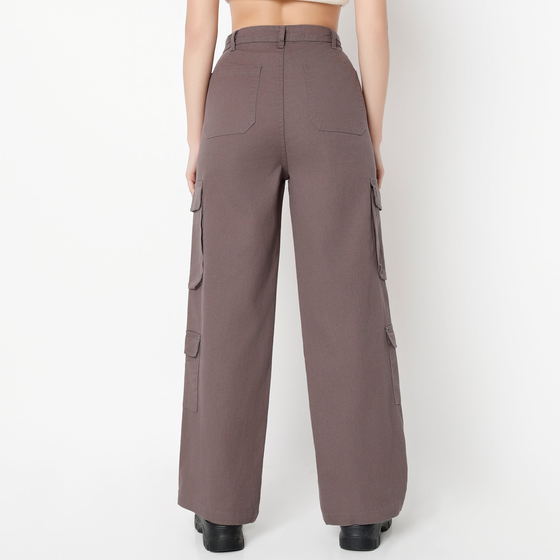 Regular Fit Solid High Rise Cargos