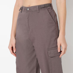 Regular Fit Solid High Rise Cargos