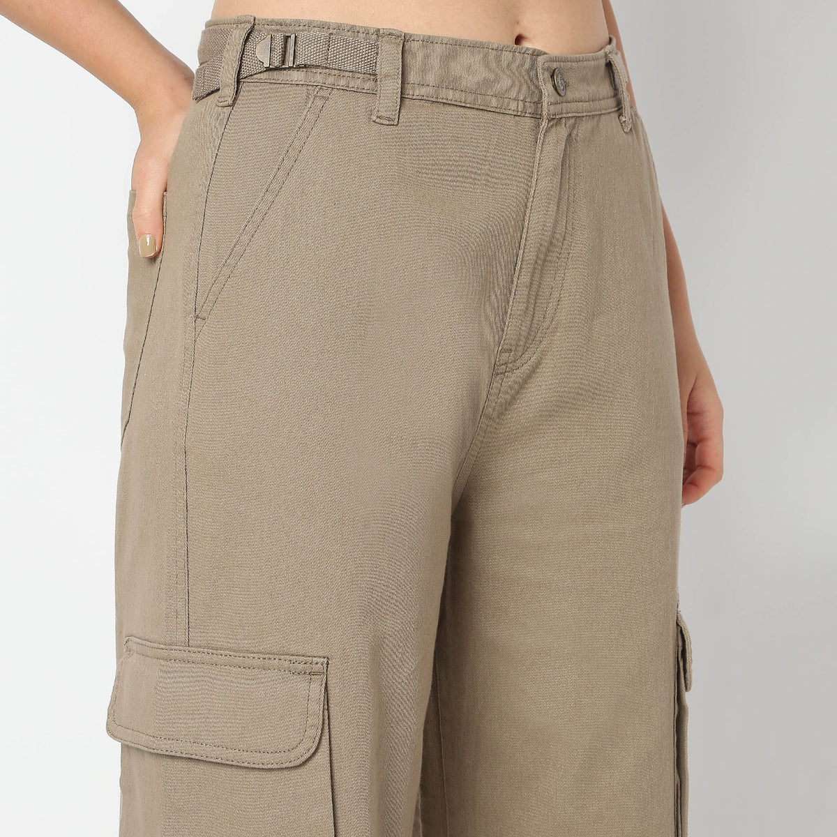 Regular Fit Solid High Rise Cargos