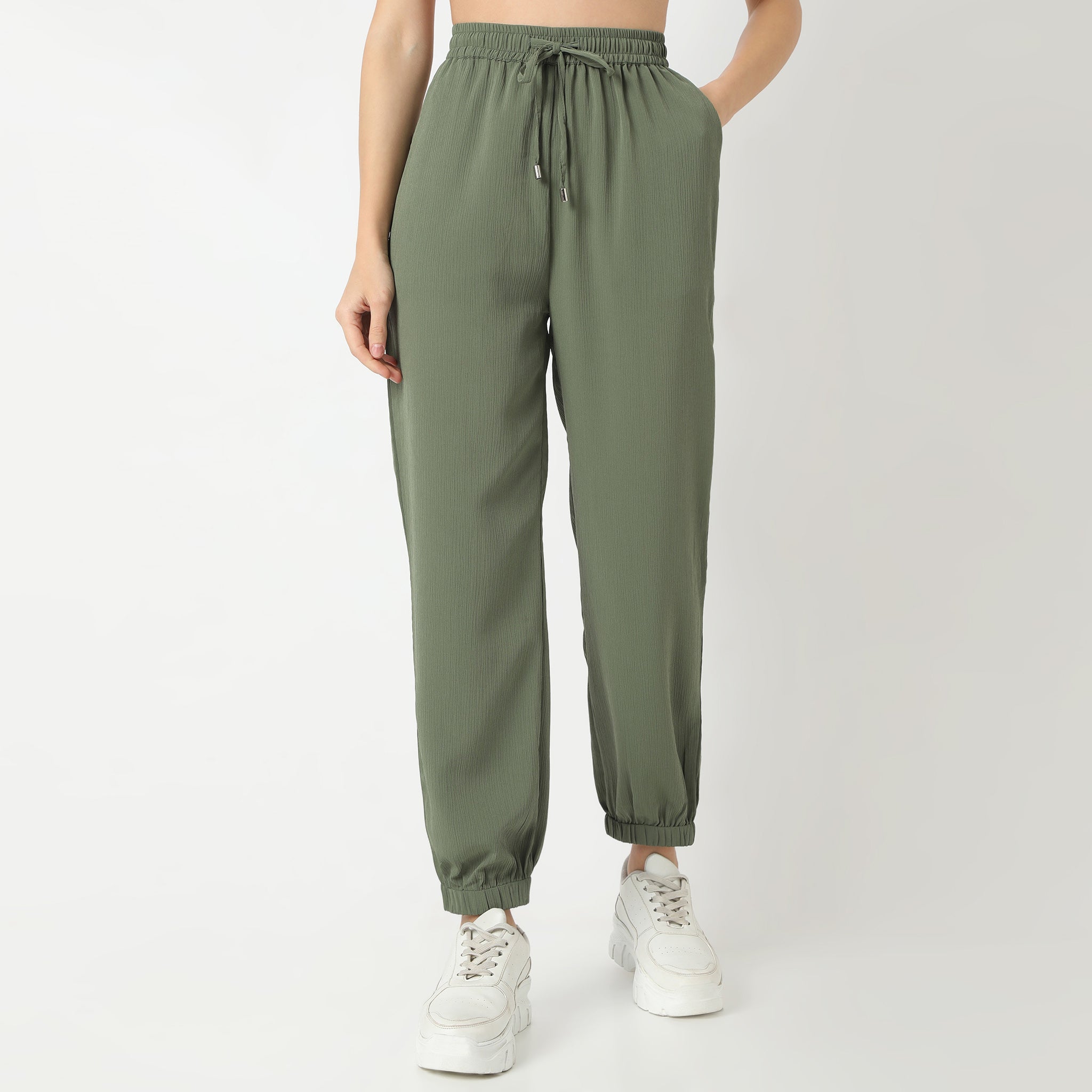Regular Fit Solid Full Length High Rise Pants
