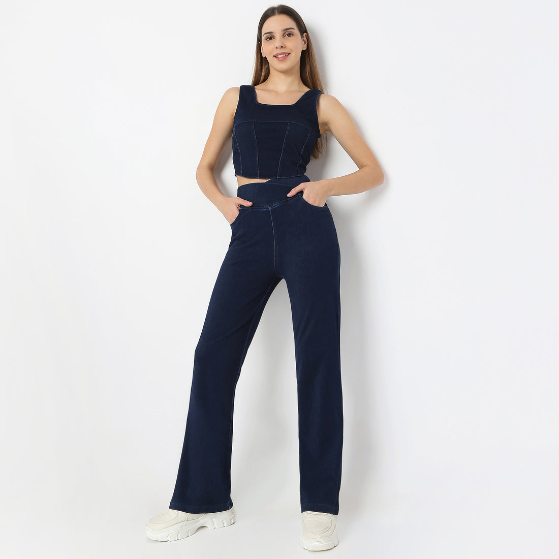 Solid Full-Length All-Day Comfort Boot Cut Jeans