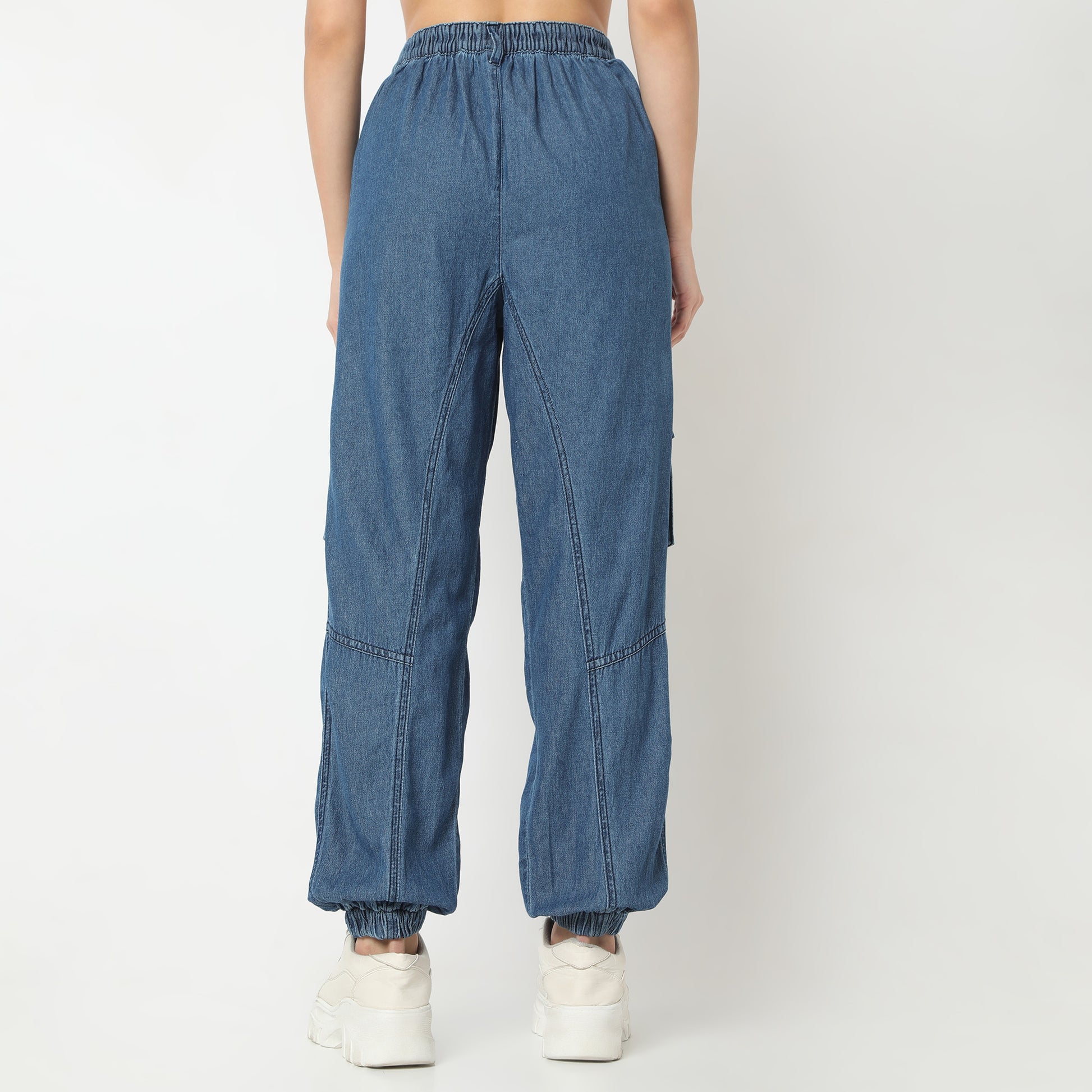 Relaxed Fit Solid Full Length High Rise Pants