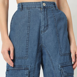 Relaxed Fit Solid Full Length High Rise Pants