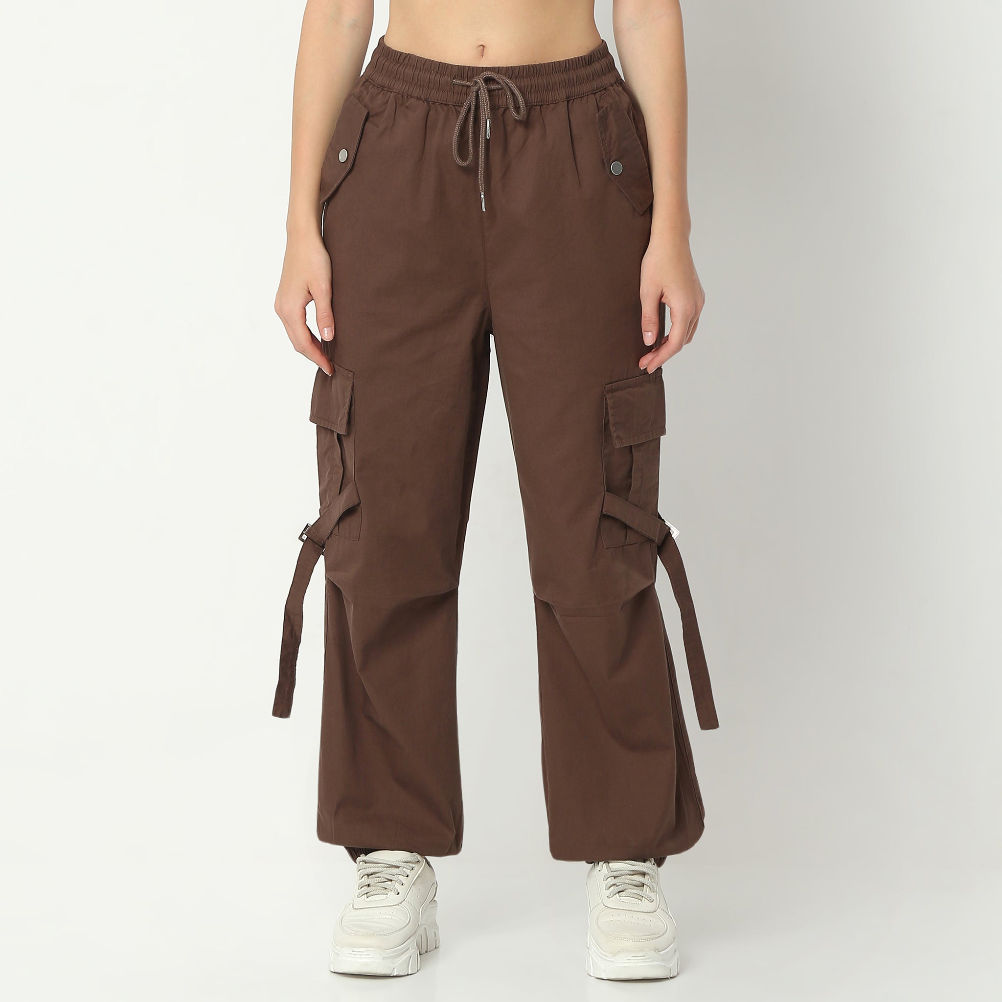 Relaxed Fit Solid Ankle Length High Rise Pants