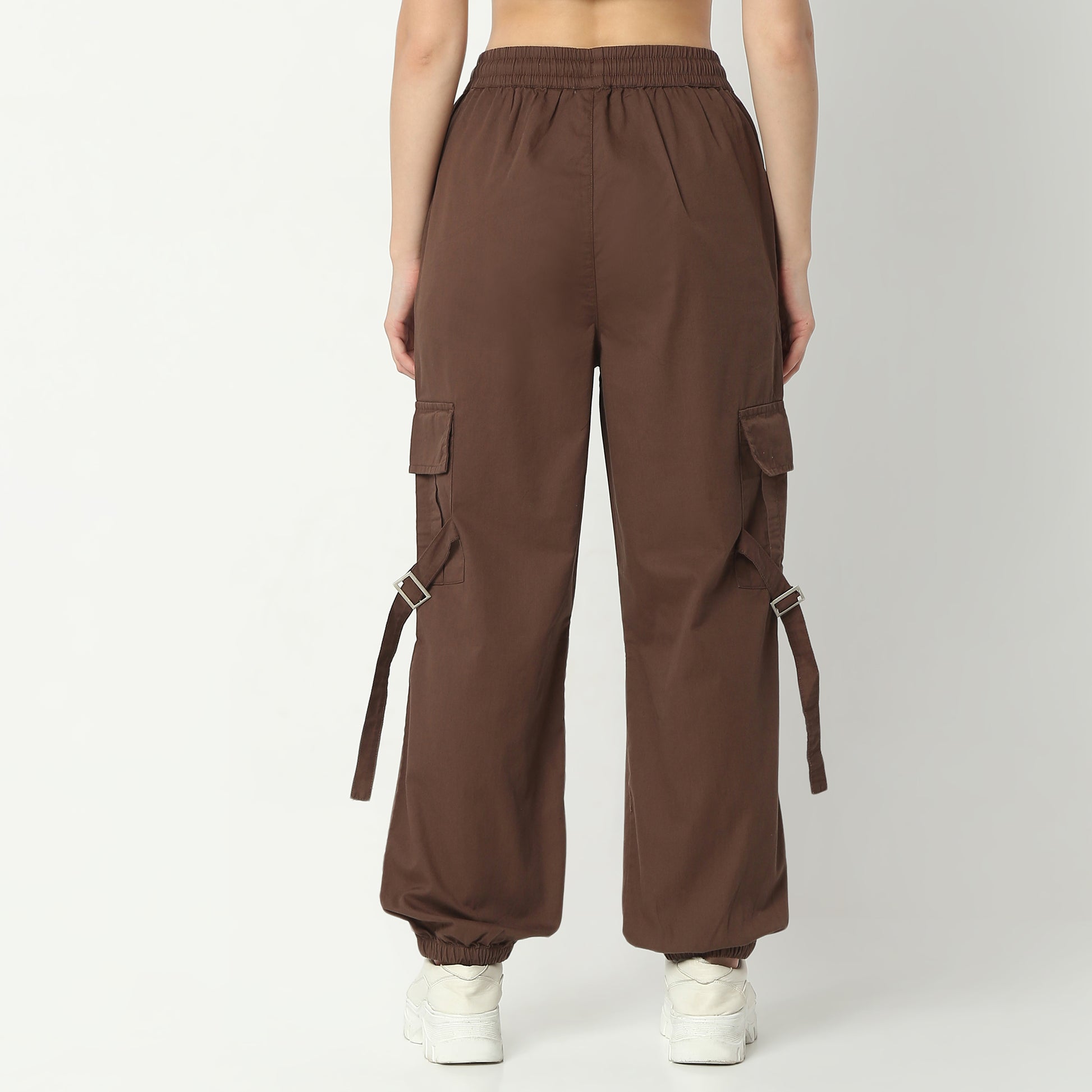 Relaxed Fit Solid Ankle Length High Rise Pants