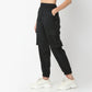 Regular Fit Solid Ankle Length High Rise Cargo Pants