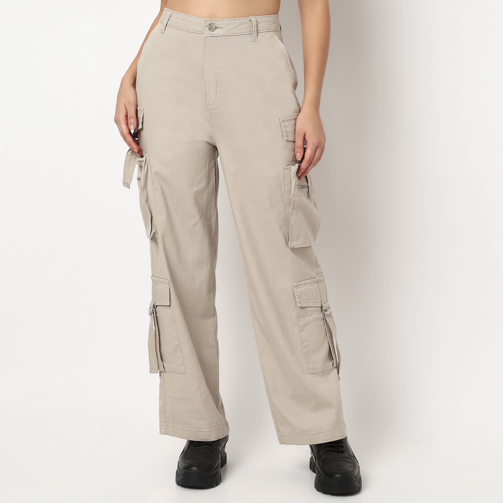 Buy Women Relaxed Fit Solid Full Length High Rise Pants  - Style Union