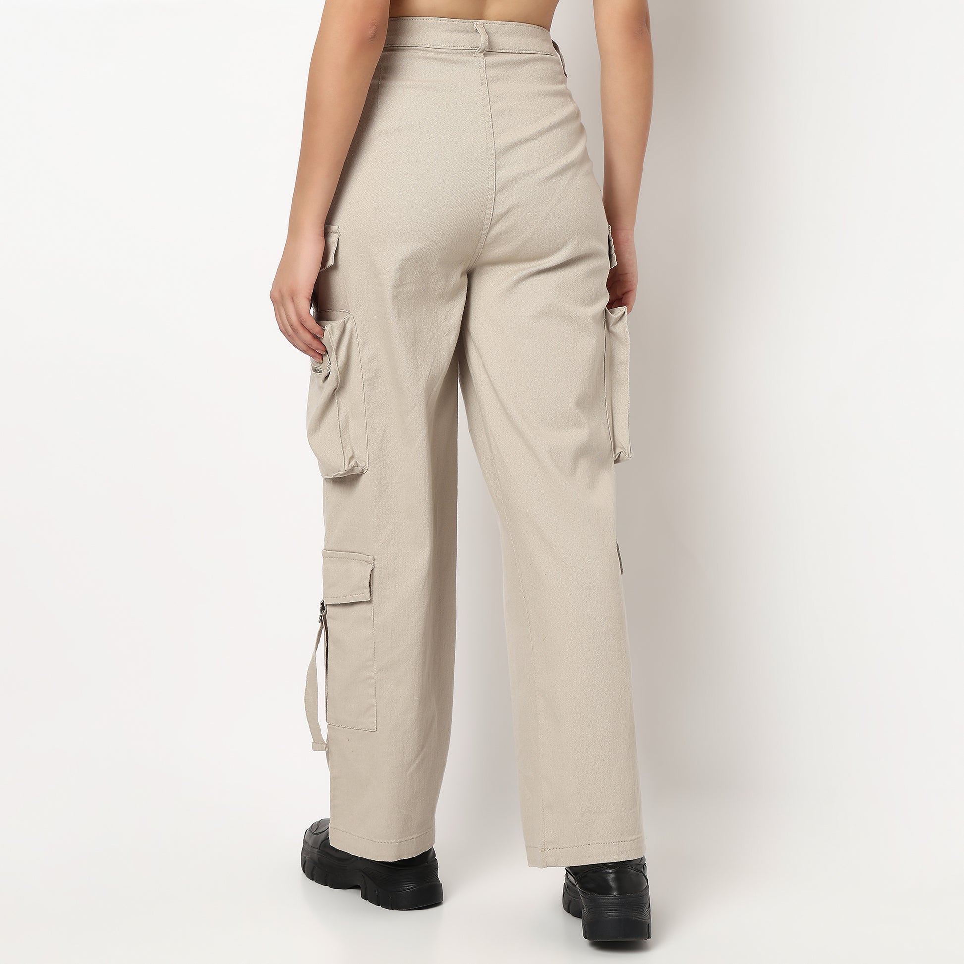 Buy Women Relaxed Fit Solid Full Length High Rise Pants  - Style Union