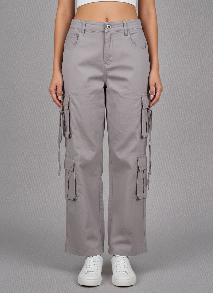 Cotton Solid High Rise Pants