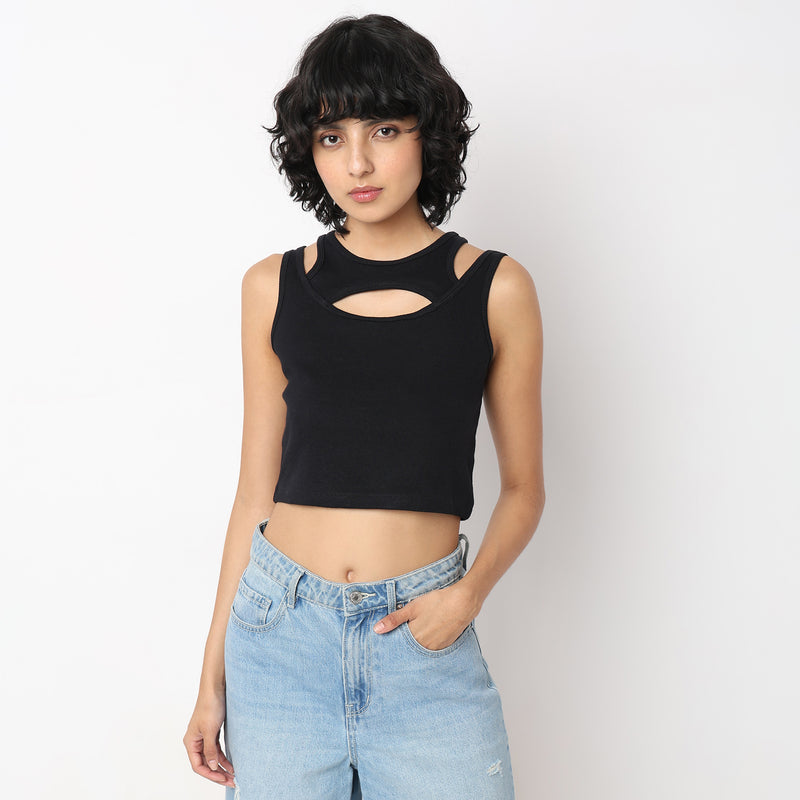 Slim Fit Solid Crop Top