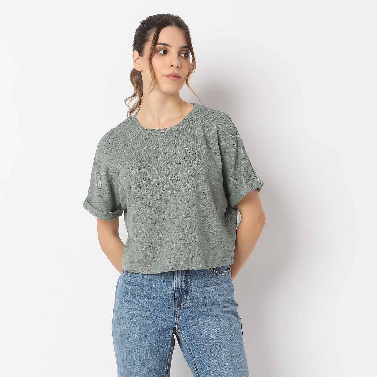 Boxy Fit Structured Flat Knits Dolman Sleeve Light Weight T-Shirt