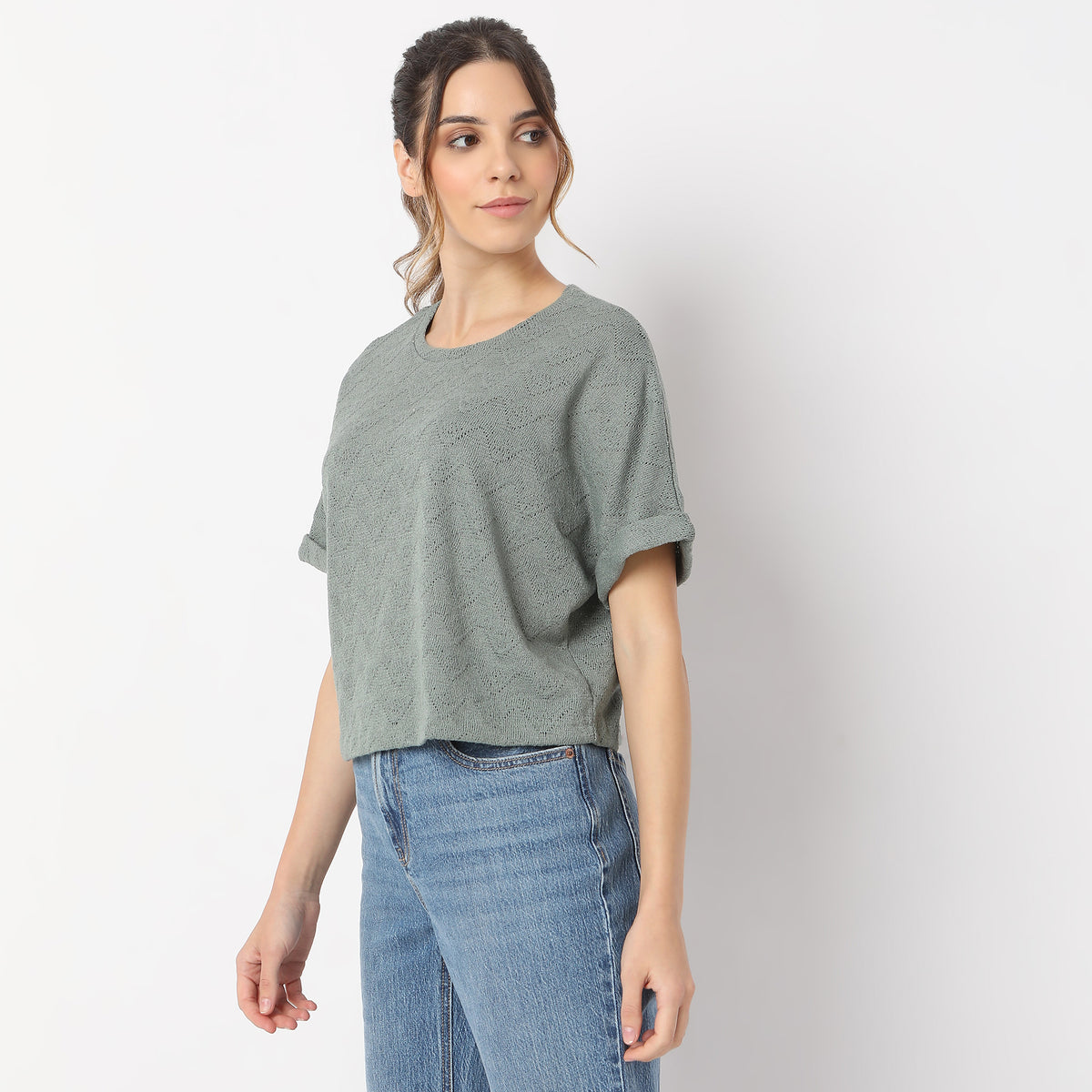 Boxy Fit Structured Flat Knits Dolman Sleeve Light Weight T-Shirt