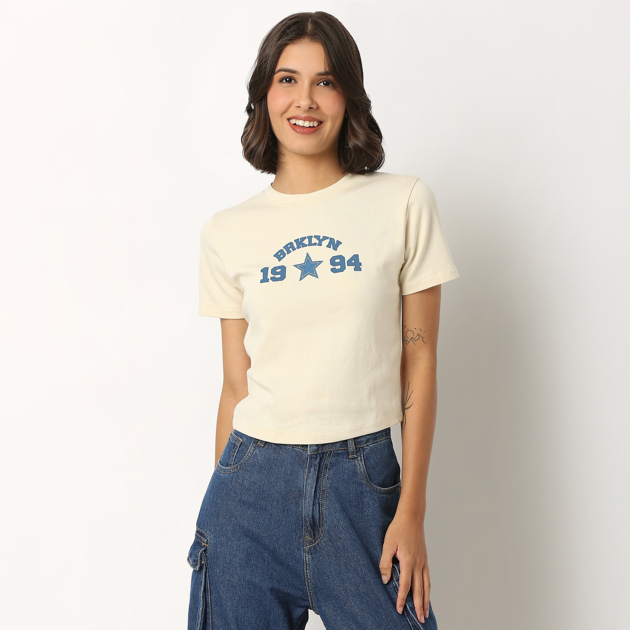 Graphic Cotton Blend Crop T-Shirt