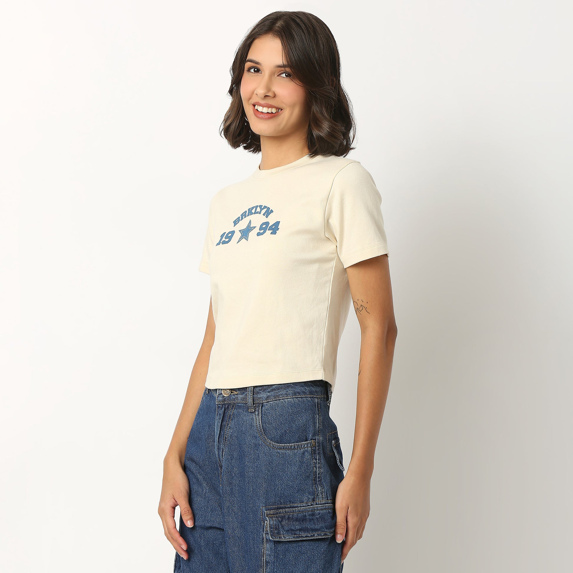 Graphic Cotton Blend Crop T-Shirt
