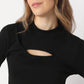 Slim Fit Cropped Mock Neck with Cut Work on Neck T-Shirt