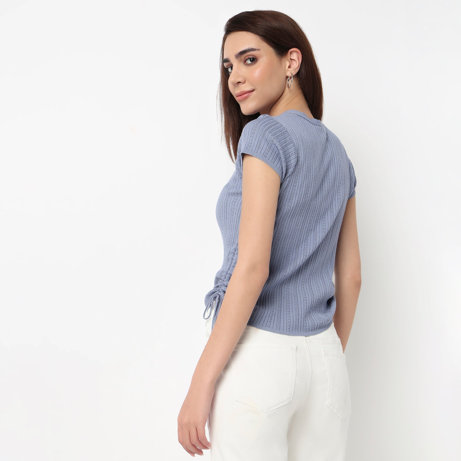 V-Neck Cropped T-Shirt With Side Ruching