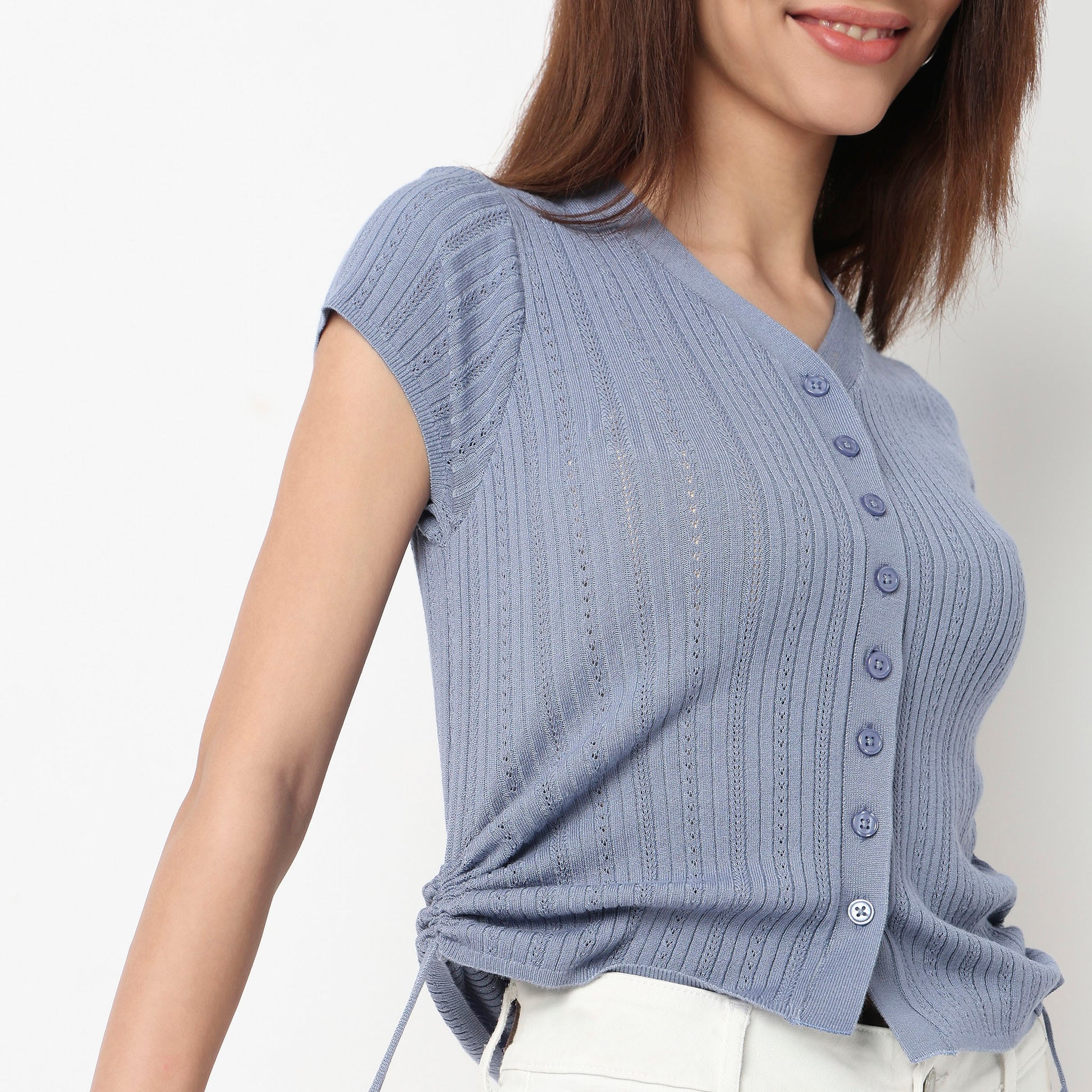 V-Neck Cropped T-Shirt With Side Ruching