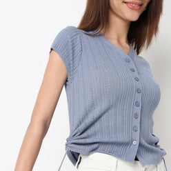 V-Neck Cropped T-Shirt With Side Ruching