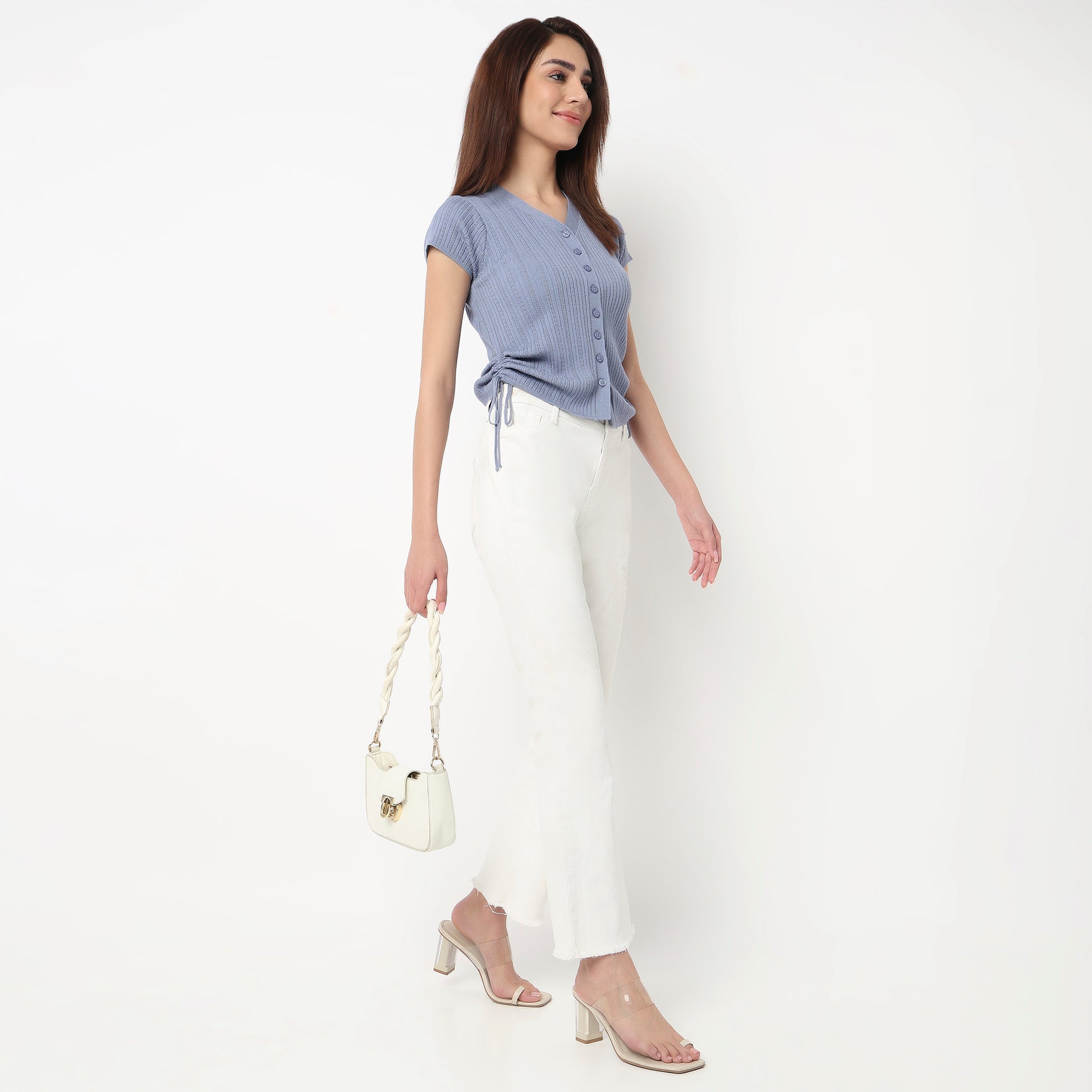 V-Neck Cropped T-Shirt With Side Ruching