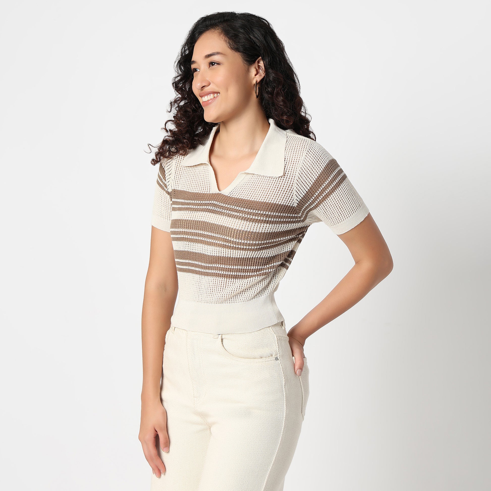 Betty Fashion Striped Detail Knitted T-Shirt