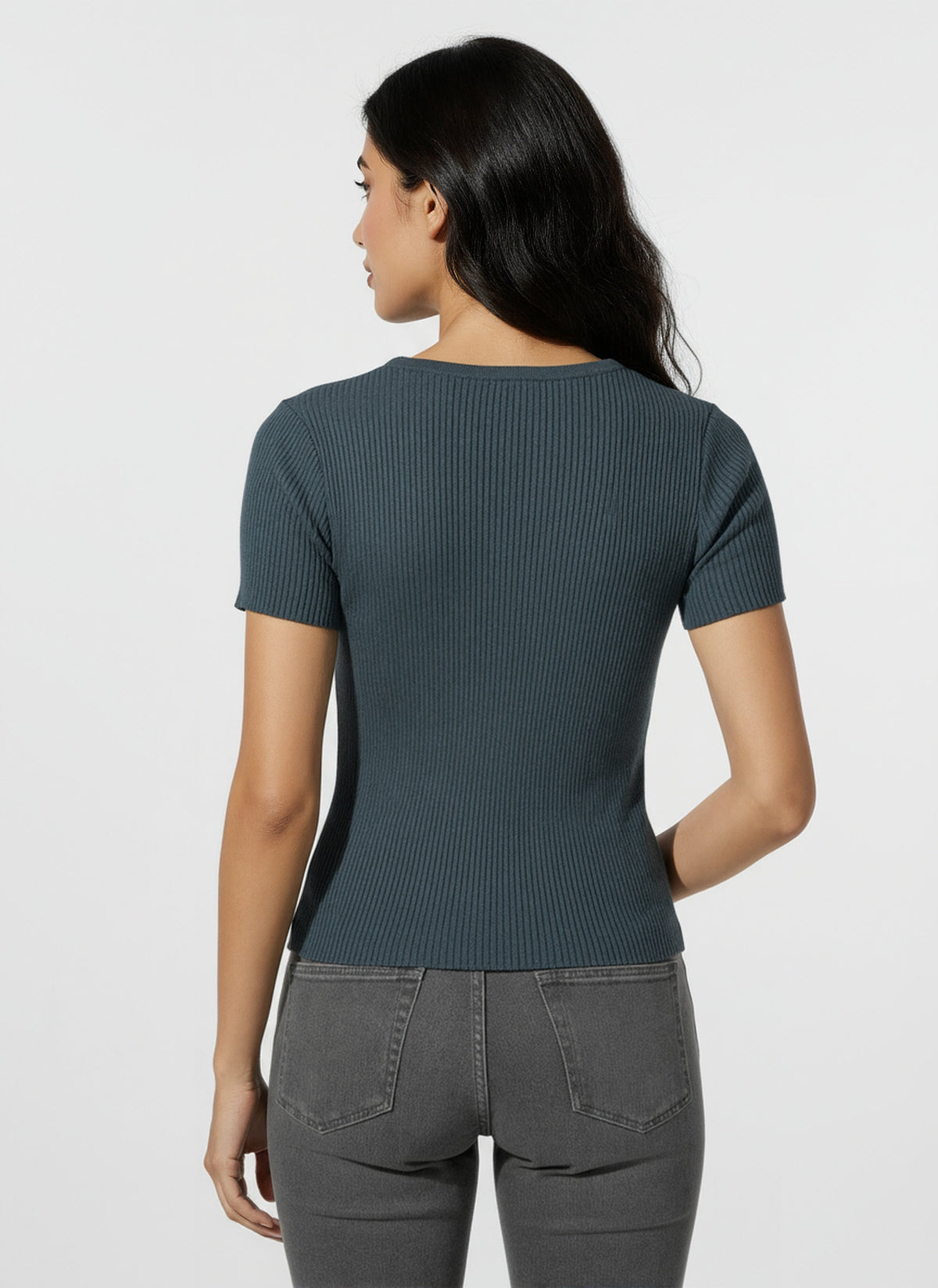 V-Neck Solid Fashion T-Shirt With Side Ruching