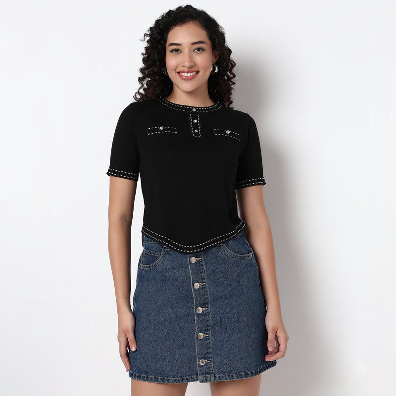 Knited Cropped Fashion T-Shirt