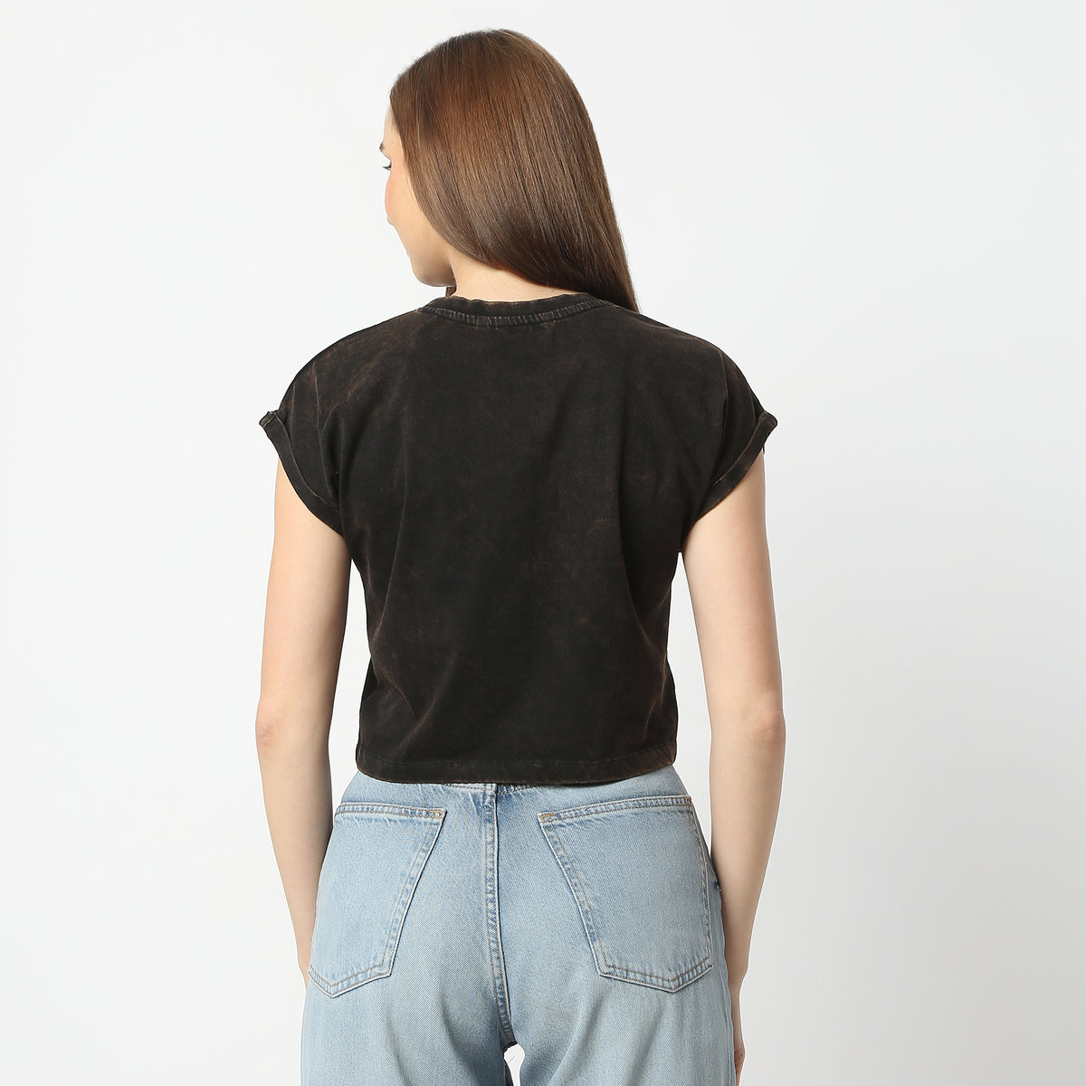 Regular Fit Graphic Round Neck Cropped T-Shirt