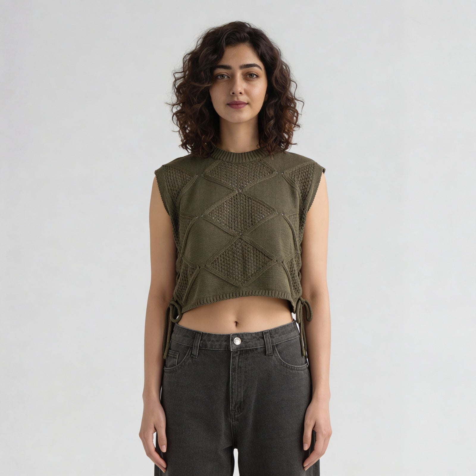 Cotton Polyester Geometric Sleeveless T-Shirt