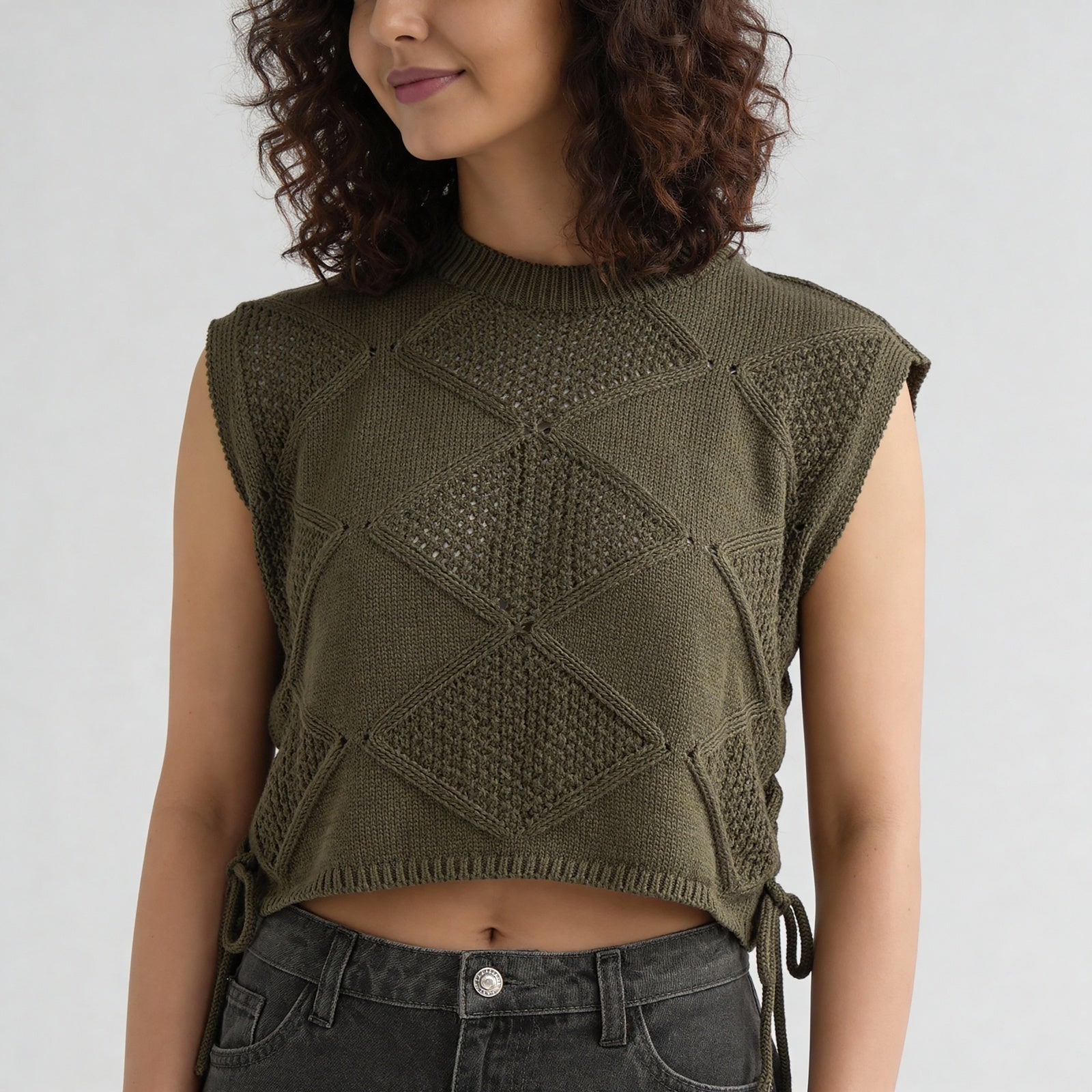 Cotton Polyester Geometric Sleeveless T-Shirt
