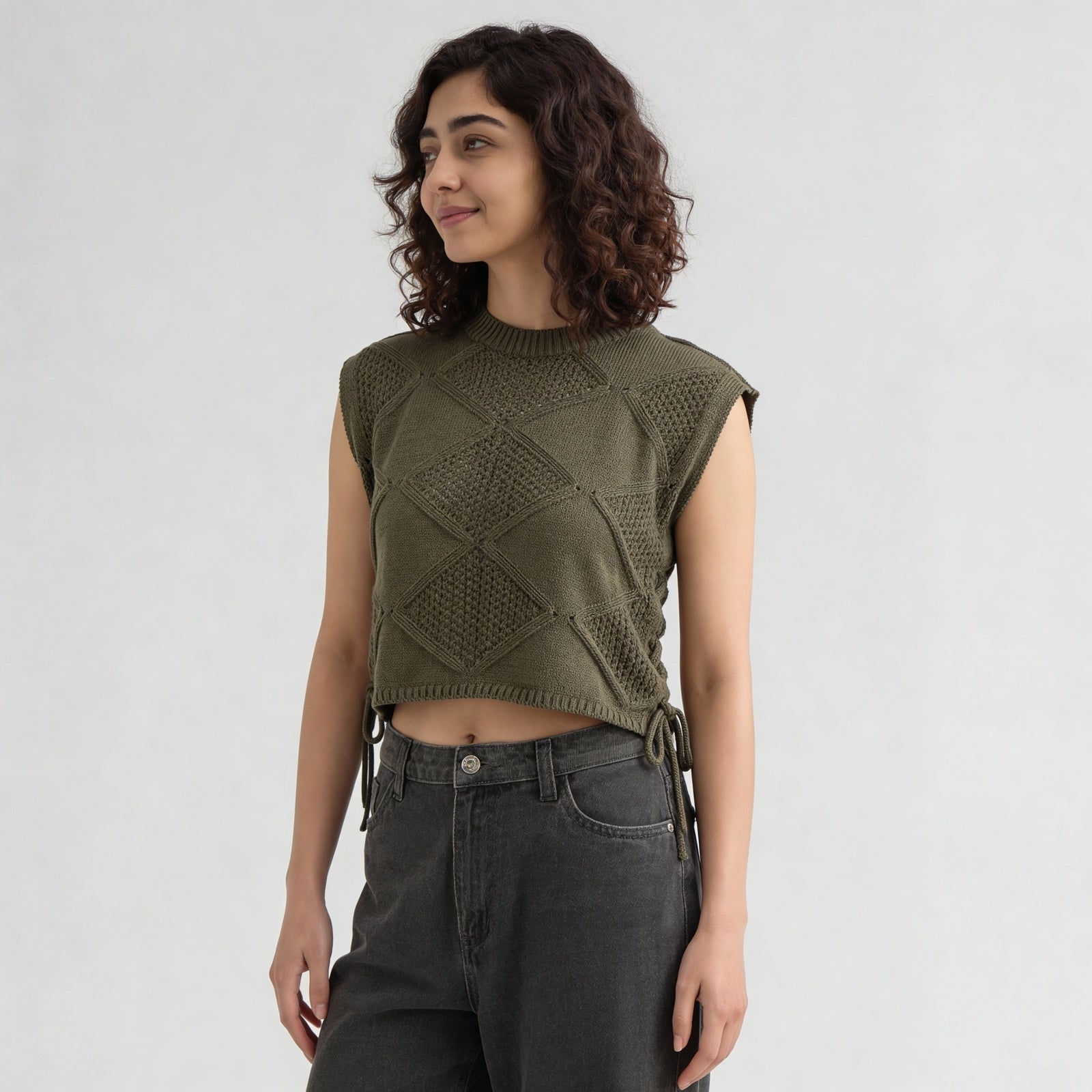 Cotton Polyester Geometric Sleeveless T-Shirt