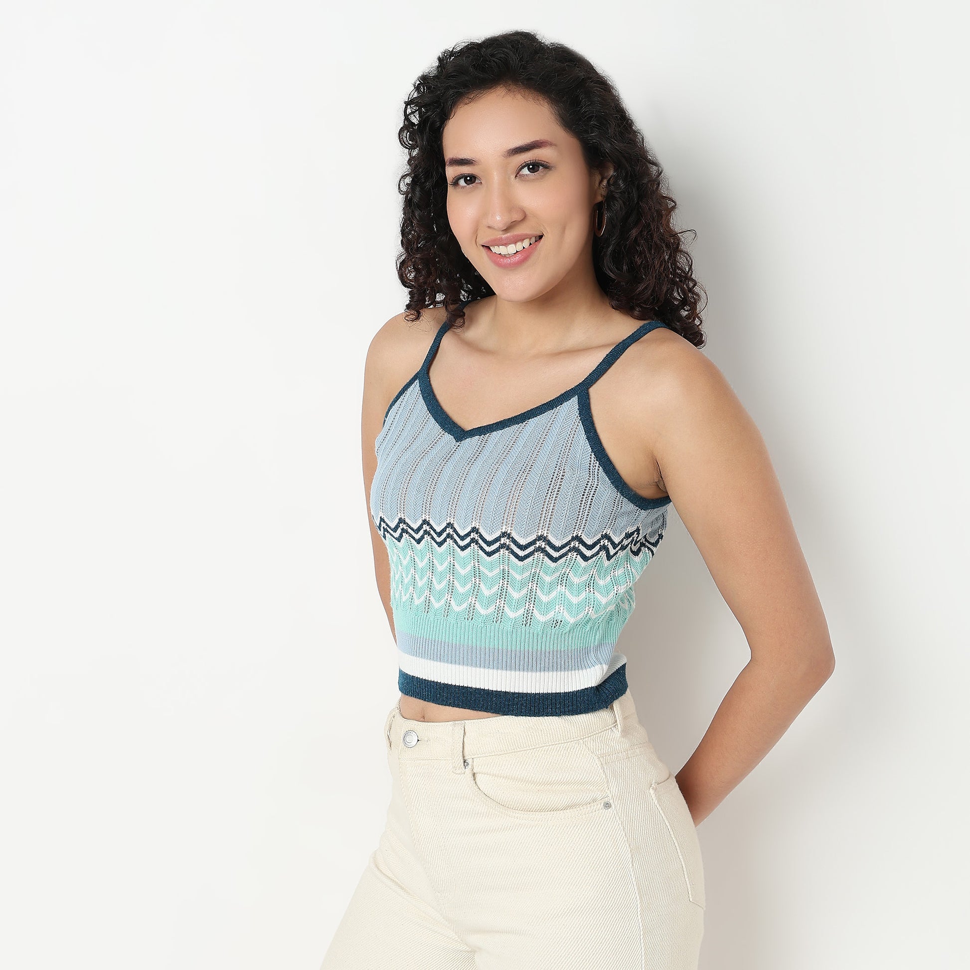 Buy Women Slim Fit Chevron Sleeveless T-Shirt  - Style Union
