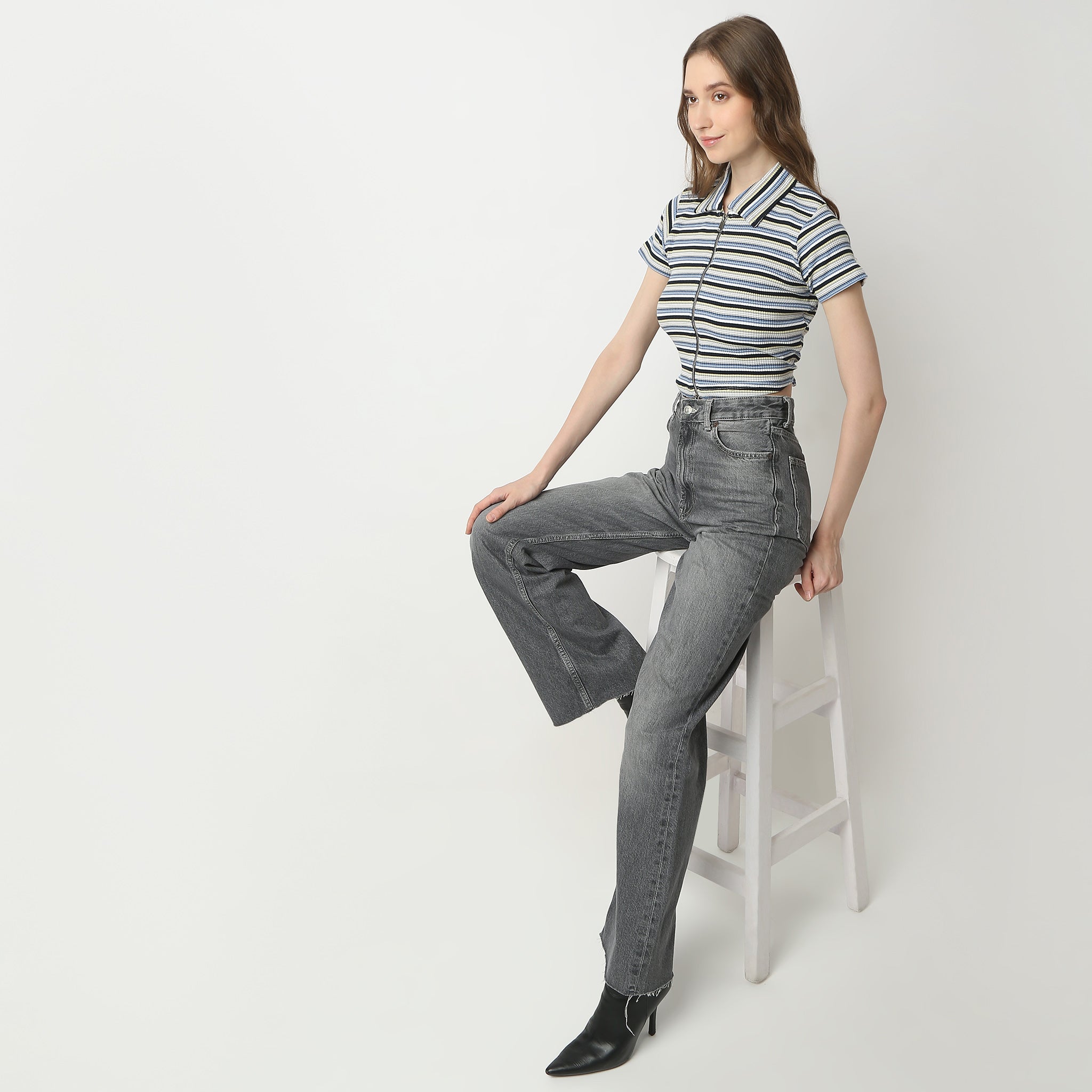 Slim Fit Striped Polo Neck T-Shirt