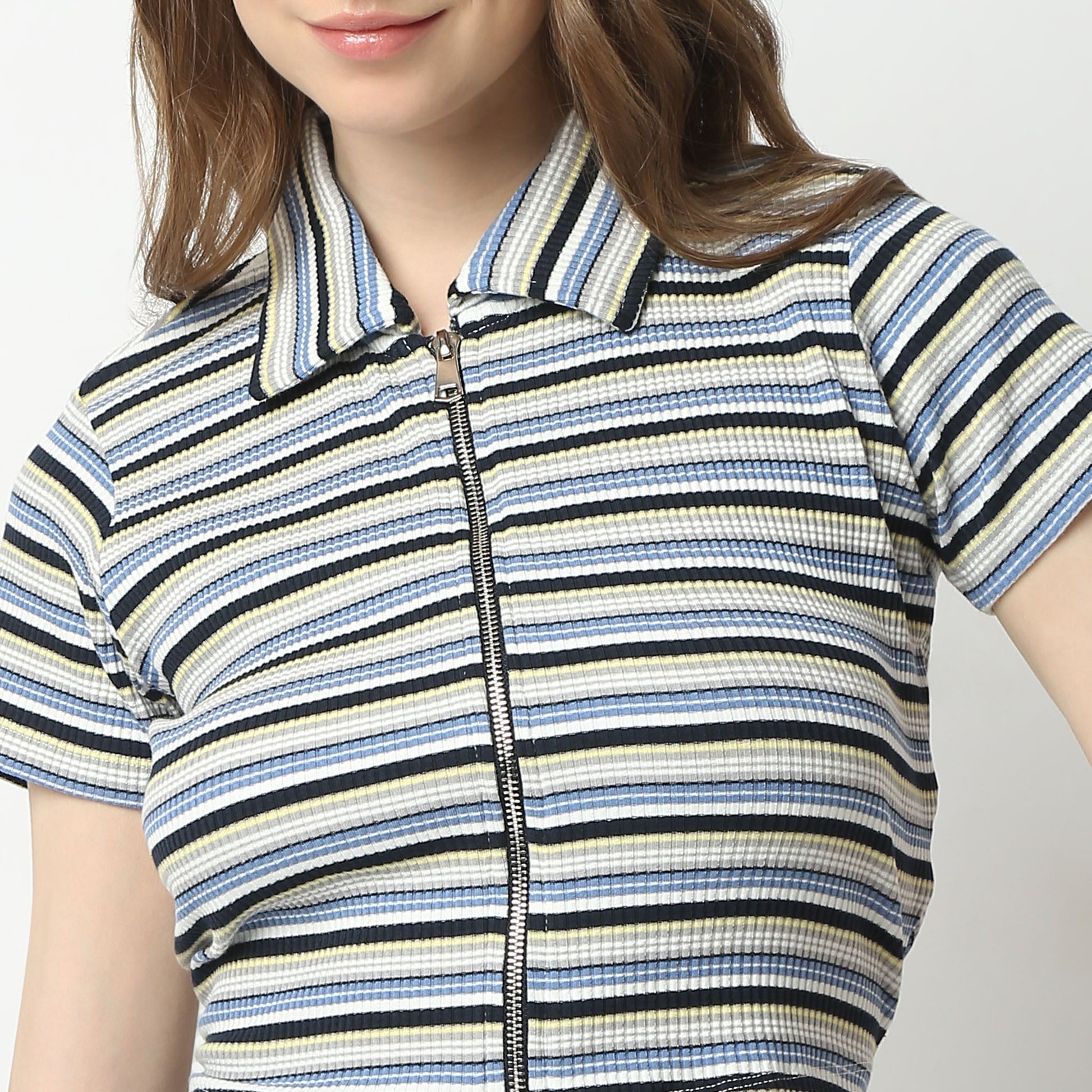 Slim Fit Striped Polo Neck T-Shirt