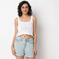 Knitted Solid Cropped Scoop Neck T-Shirt