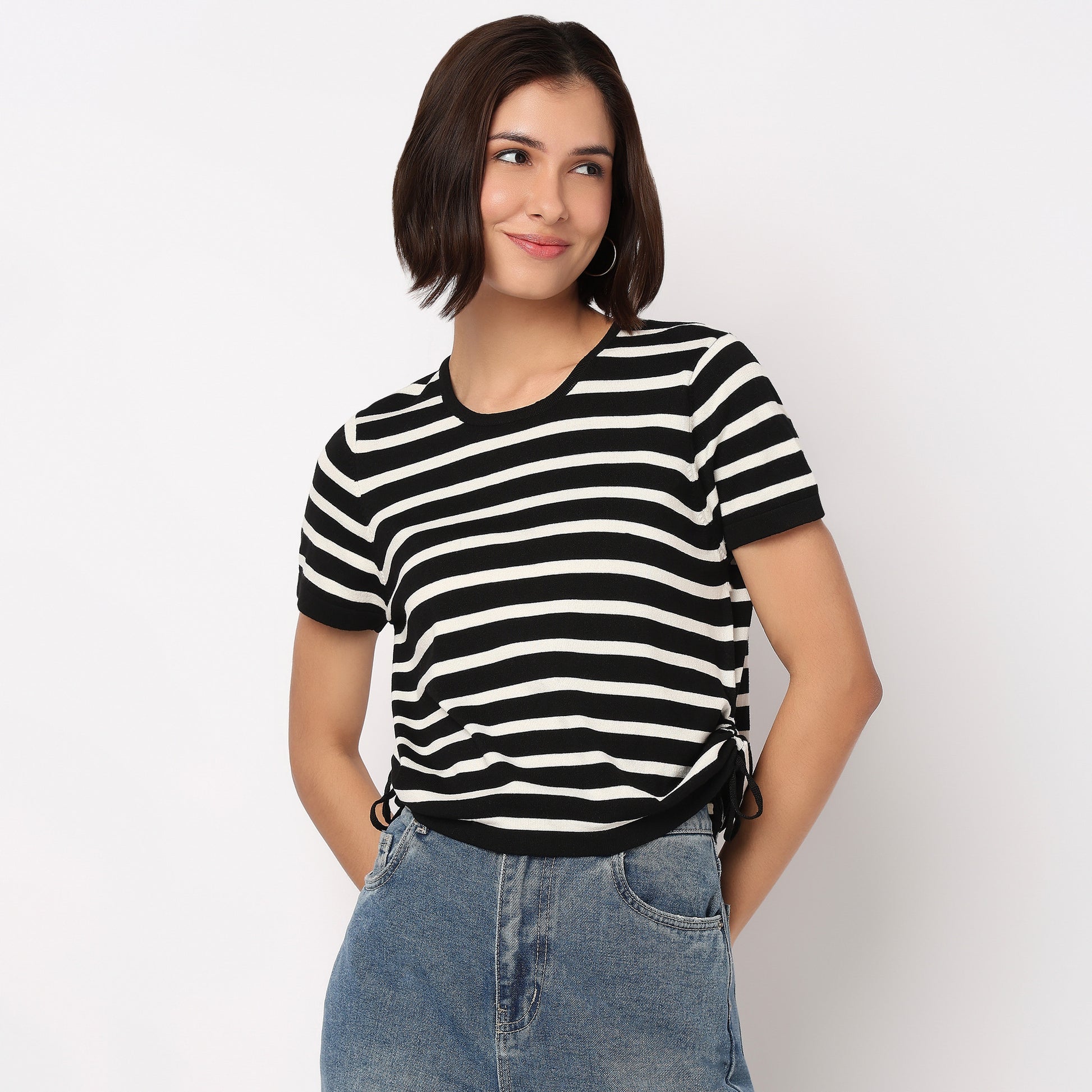 Striped Flatknit Crop T-Shirt