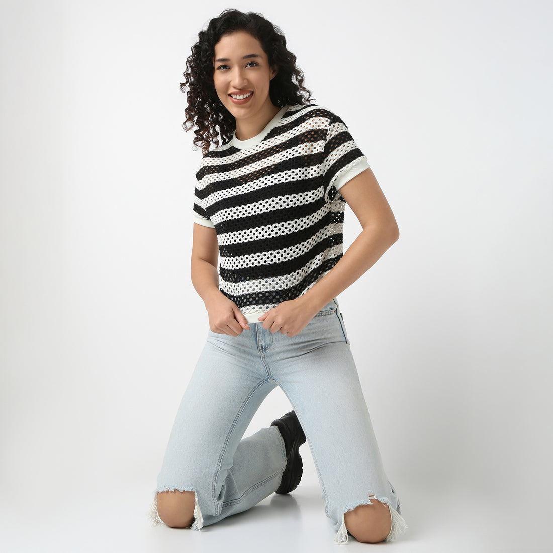 Betty Cropped Boxy Fit Fashion Tee With Half Sleeve